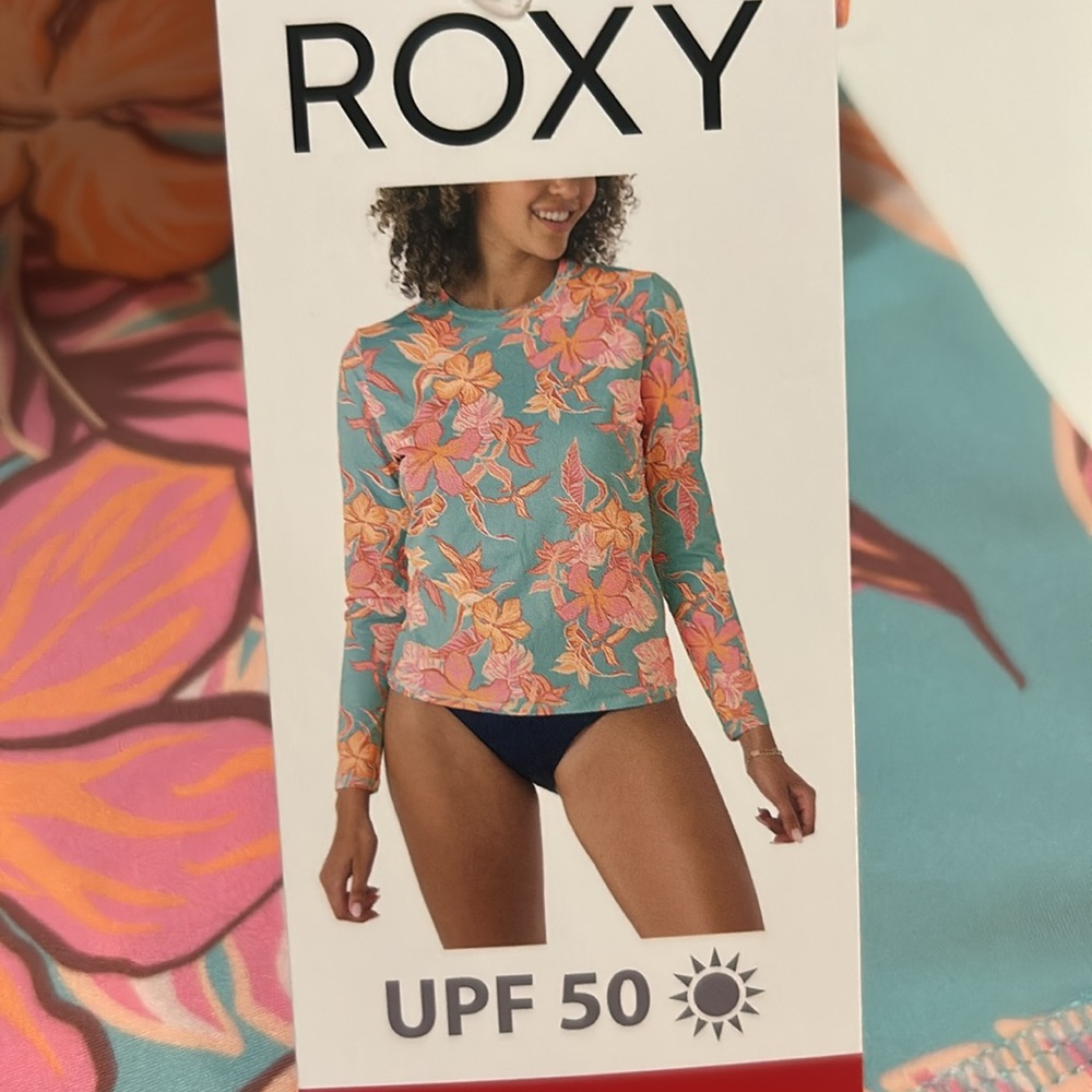 Roxy Floral Long Sleeve Shirt - Blue and Orange XL UPF50 NWT